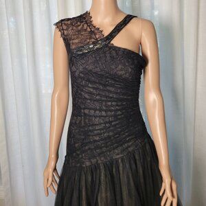 BCBG Max Azria black lace ball gown size 4  asymmetrical neckline